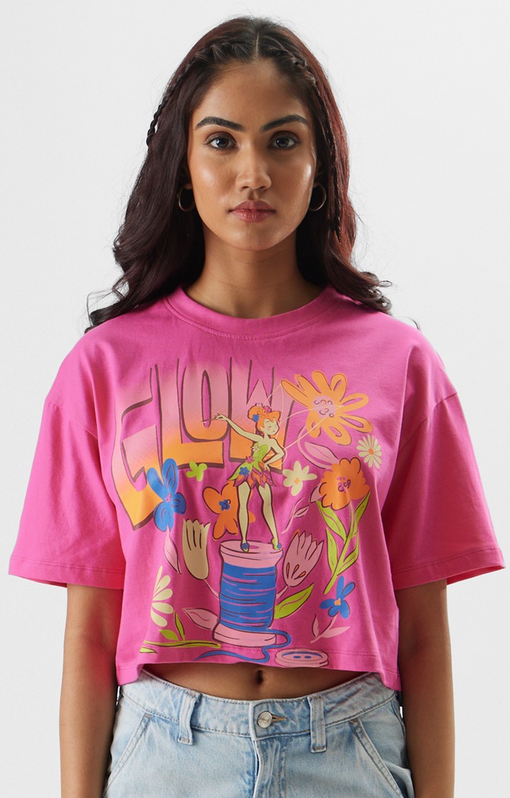 Women's Powerpuff Girls: The Gang Pink Printed Crop Shirt