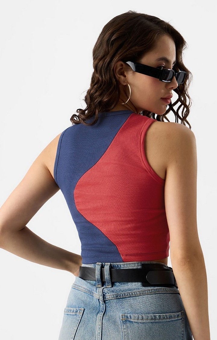 Women's Blue & Red Colourblock Tank Top