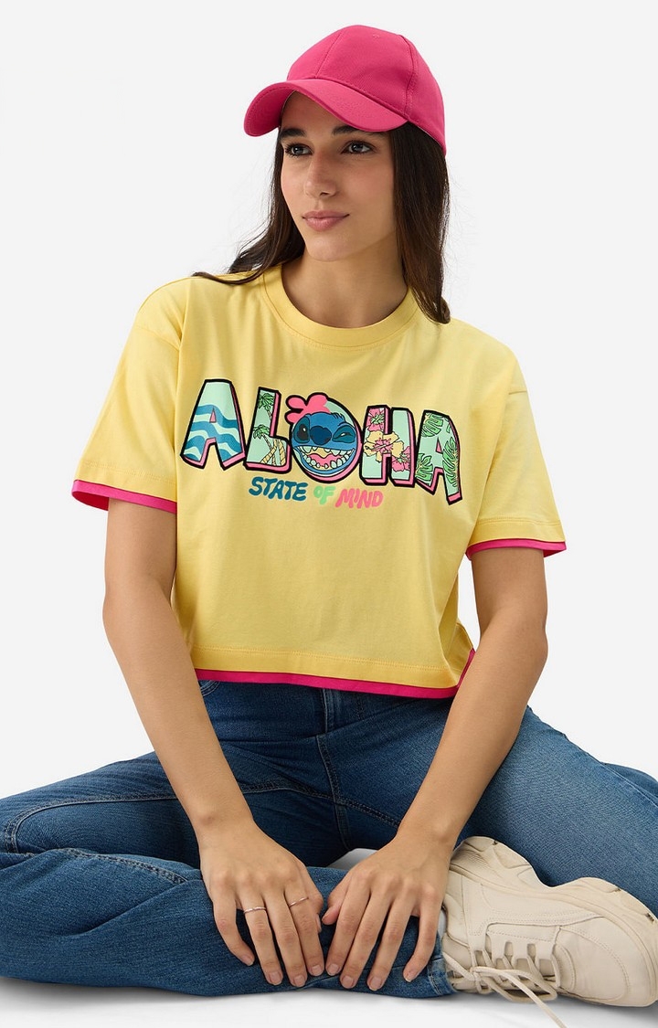 The Souled Store | Women's Lilo & Stitch: Aloha Women's Oversized Cropped T-Shirt