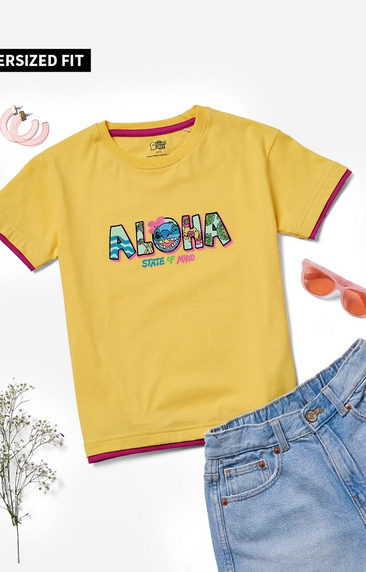 Girls Lilo & Stitch: Aloha Girls Cotton Oversized Cropped T-Shirt