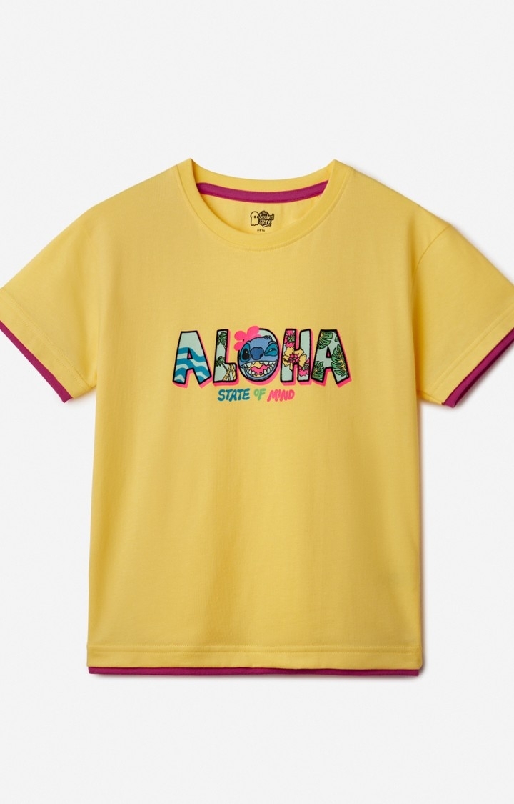 The Souled Store | Girls Lilo & Stitch: Aloha Girls Cotton Oversized Cropped T-Shirt