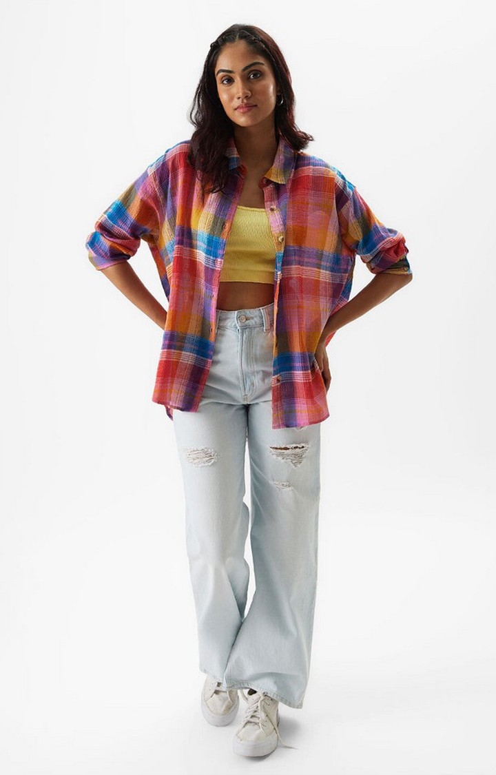 Women's TSS Originals: Stained Glass Multicolour Checked Oversized Shirt