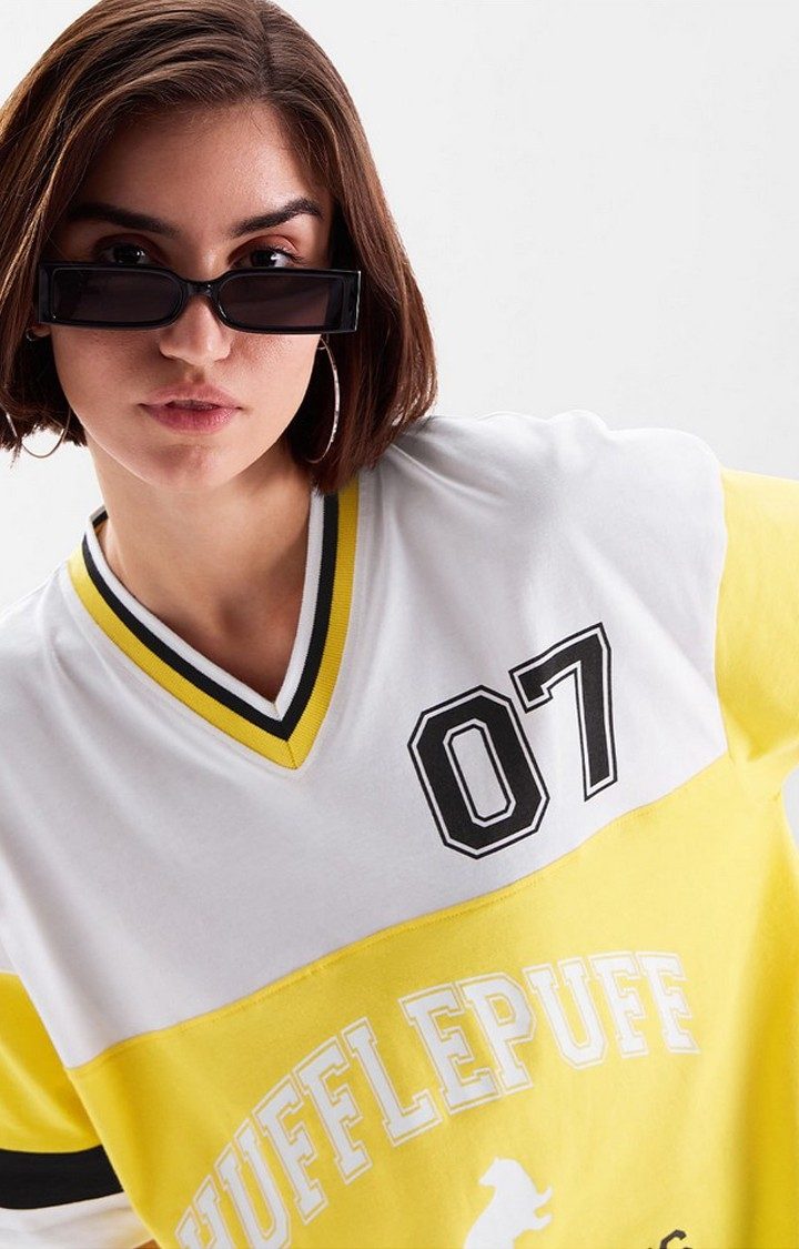 Women's Harry Potter: House Hufflepuff Yellow & White Oversized T-Shirt