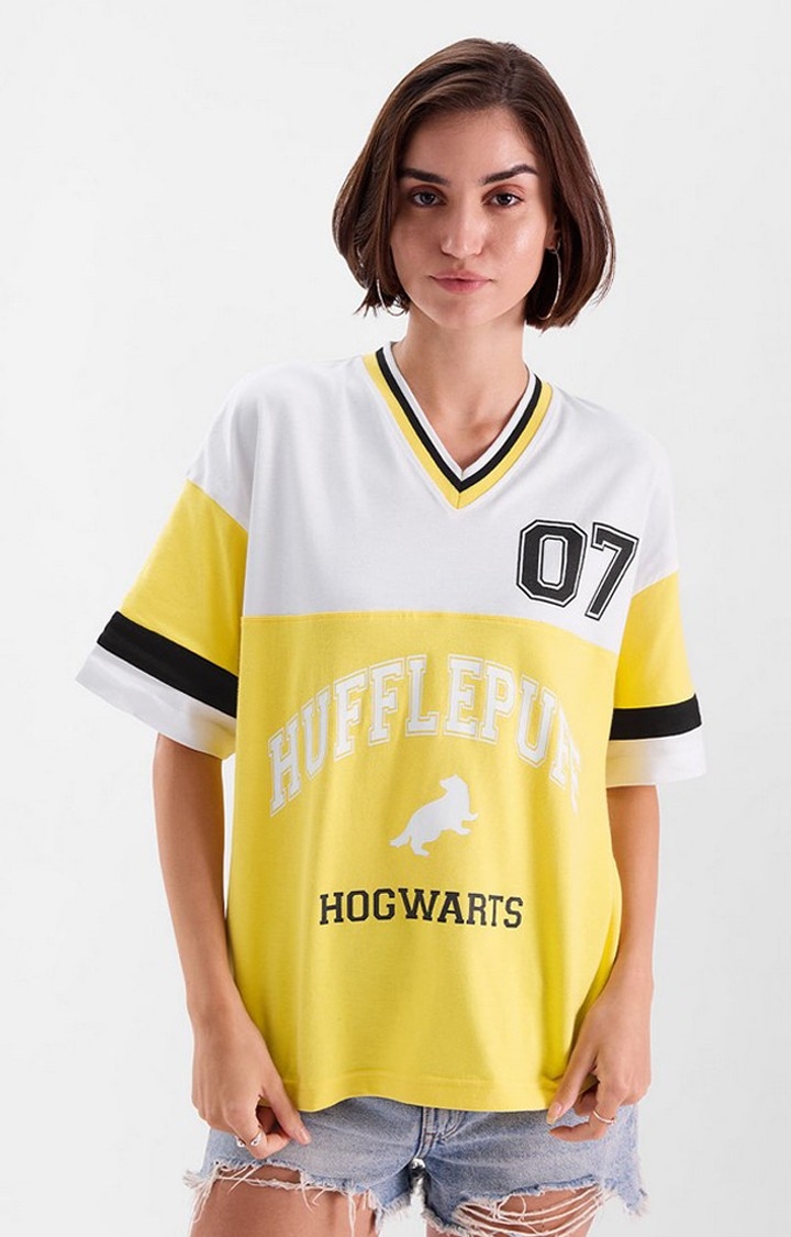 Women's Harry Potter: House Hufflepuff Yellow & White Oversized T-Shirt