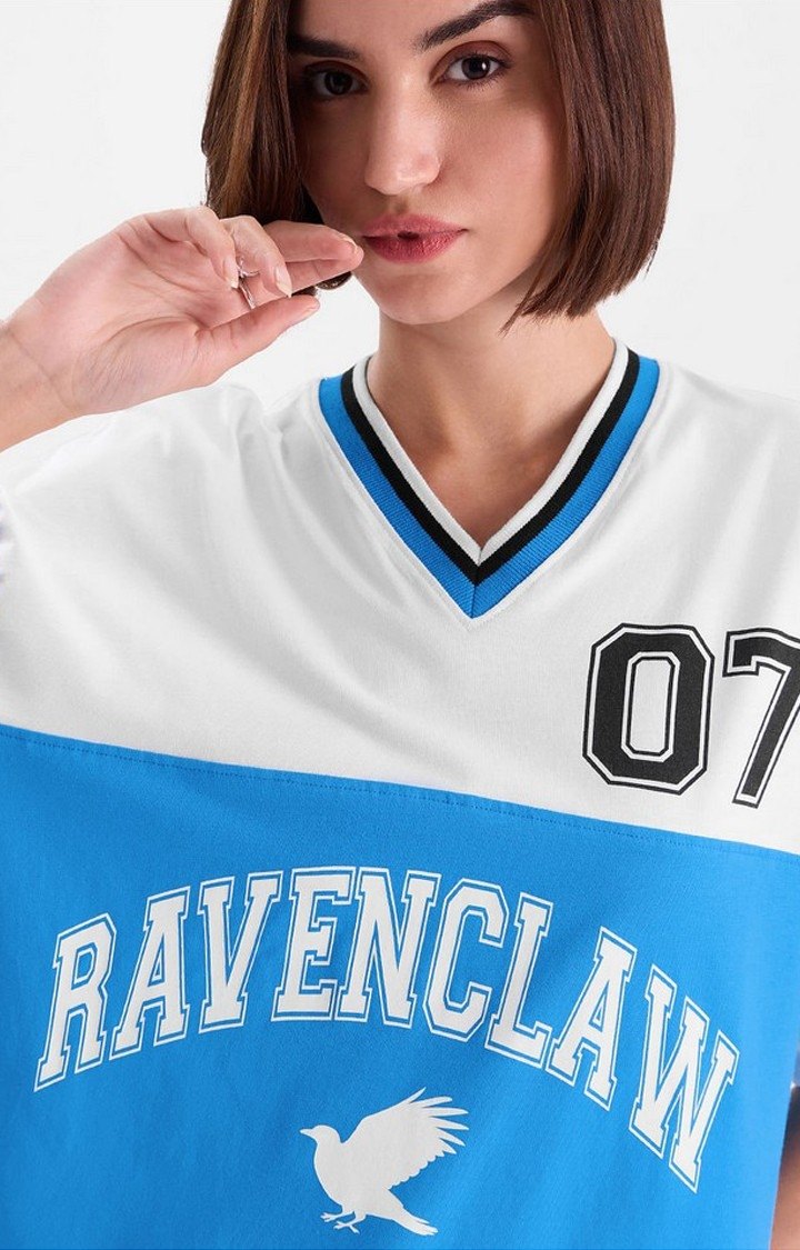 Women's Harry Potter: House Ravenclaw Blue & White Oversized T-Shirt