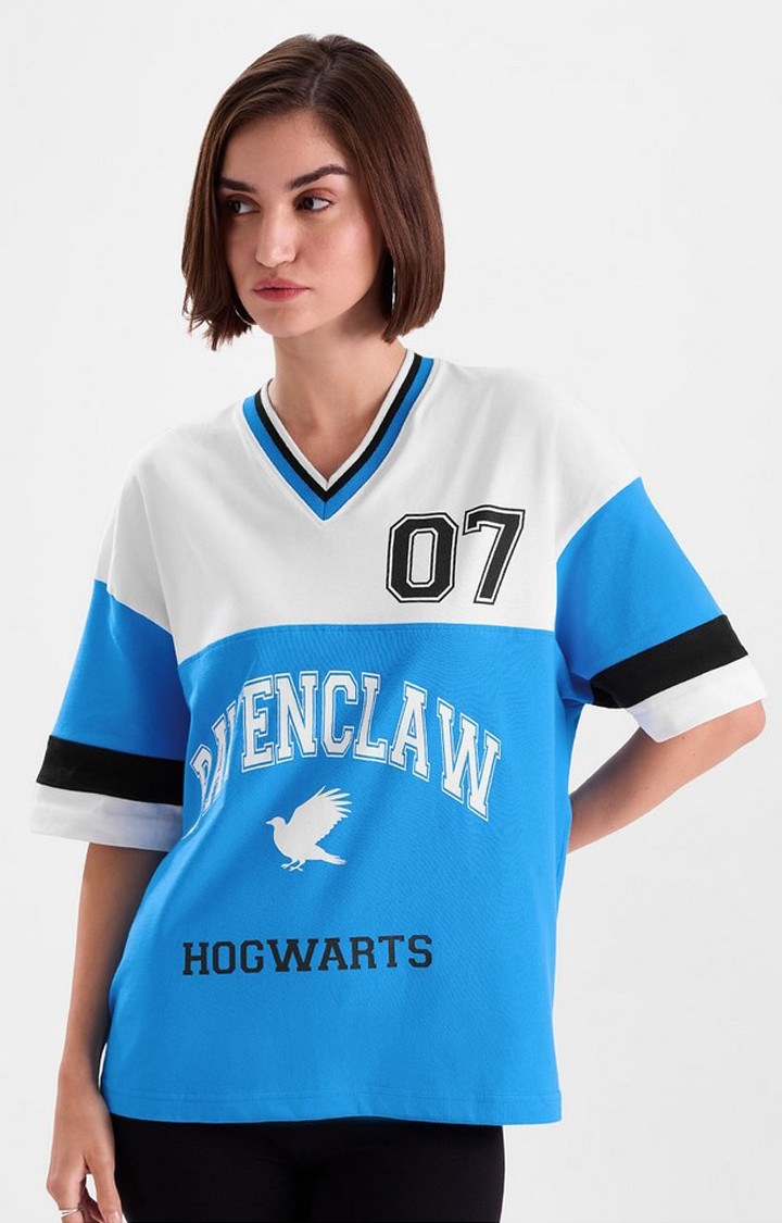 Women's Harry Potter: House Ravenclaw Blue & White Oversized T-Shirt