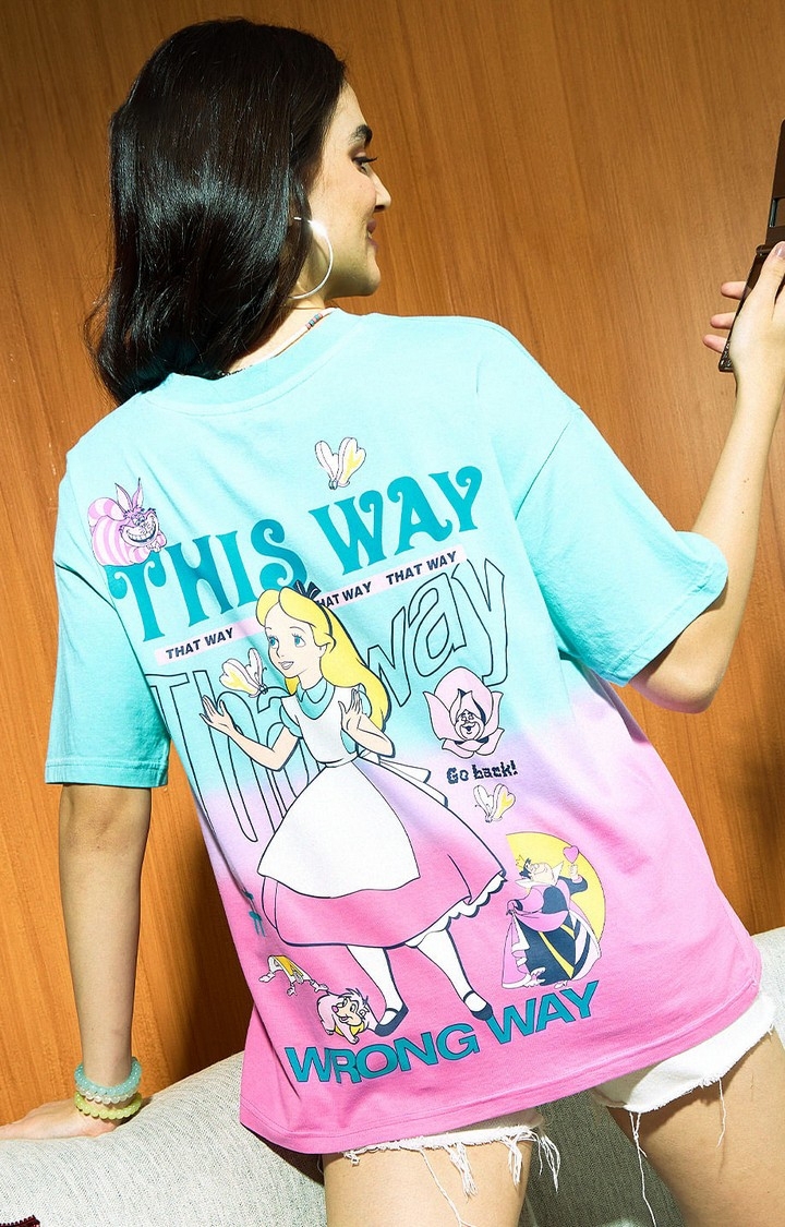 The Souled Store | Women's Alice in Wonderland: Wrong Way Women's Oversized T-Shirt