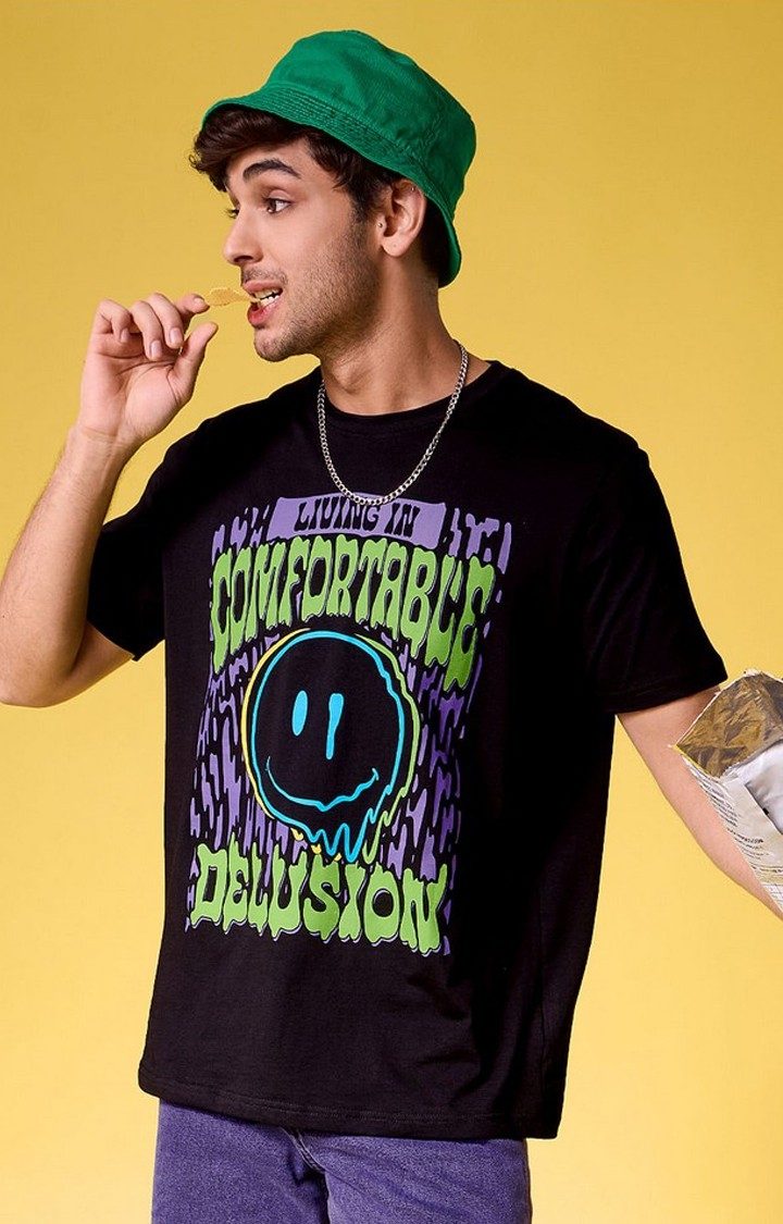 Men's TSS Originals: Comfortable Delusion Black Printed Regular T-Shirt