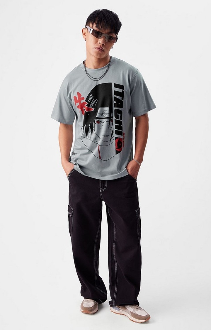 Men's Naruto: Itachi Uchiha Grey Printed Regular T-Shirt