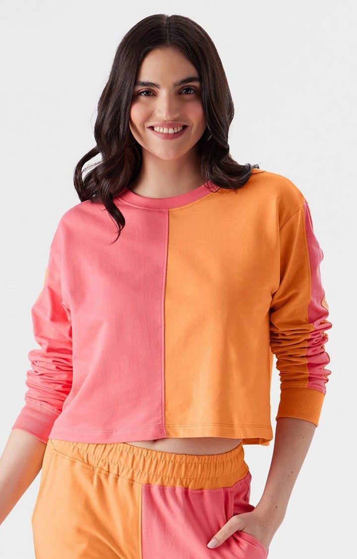 Women's Orange & Pink Colourblock Crop Top