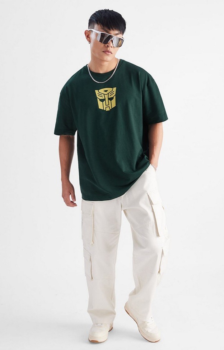 Men's Transformers: Bumblebee Green Printed Oversized T-Shirt