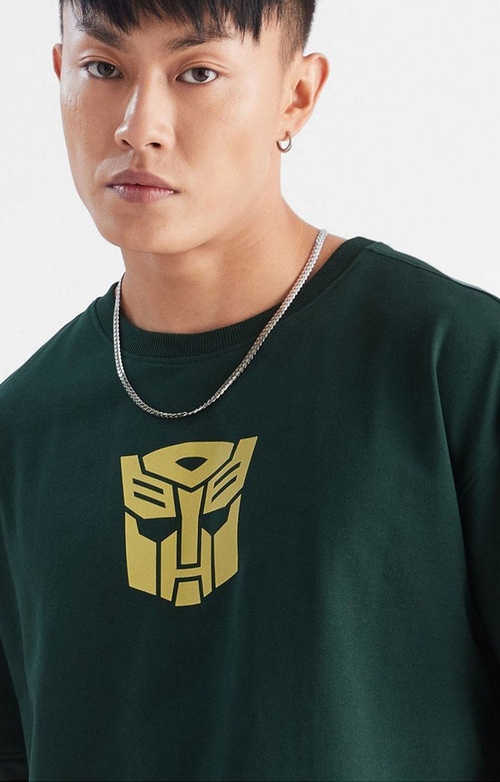 Men's Transformers: Bumblebee Green Printed Oversized T-Shirt