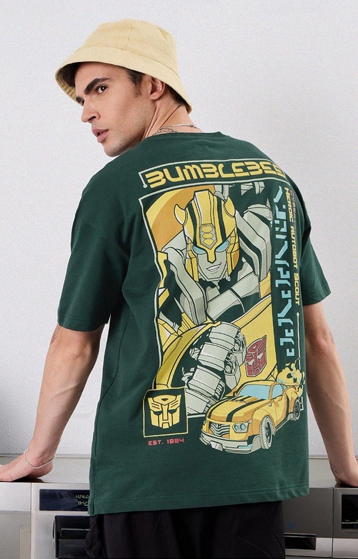 The Souled Store | Men's Transformers: Bumblebee Green Printed Oversized T-Shirt