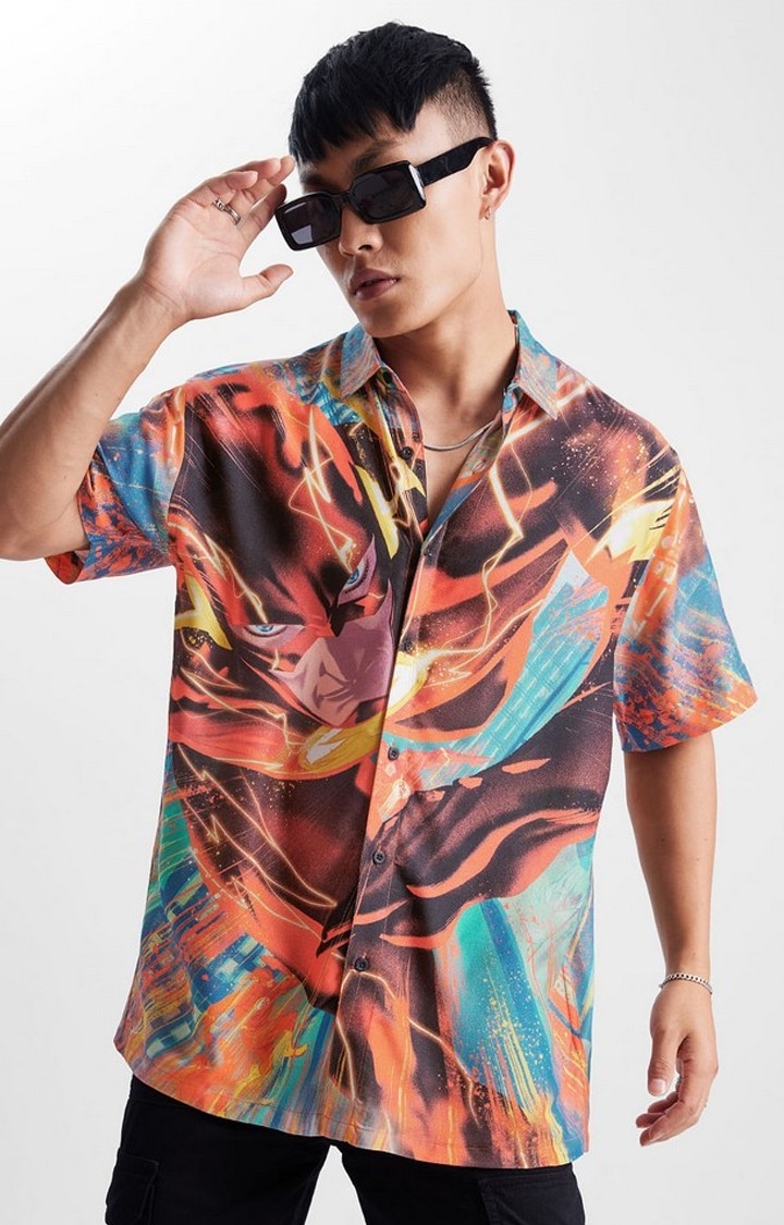 The Souled Store | Men's The Flash: Outrun Reality Multicolour Printed Oversized Shirt