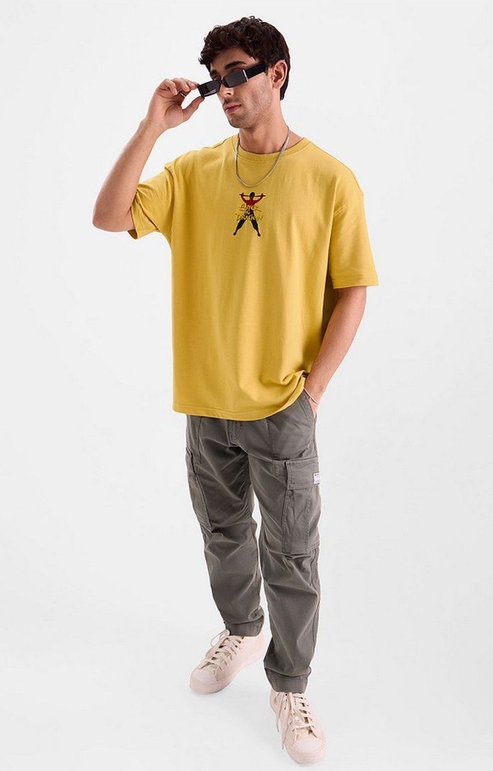 Men's Enter The Dragon: Bruce Lee Yellow Printed Oversized T-Shirt