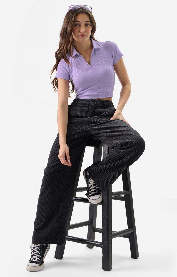 Women's Solids: Purple Women's Cropped Polo T-Shirt