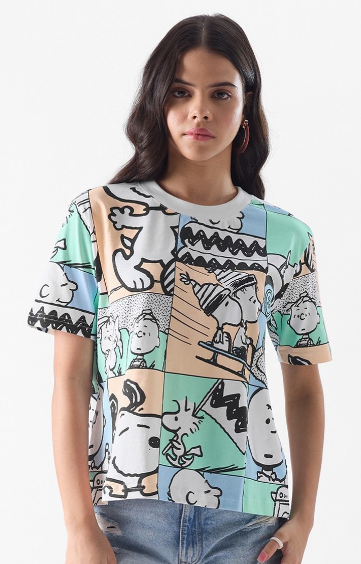 Women's Official Peanuts Characters Mosaic T-Shirts