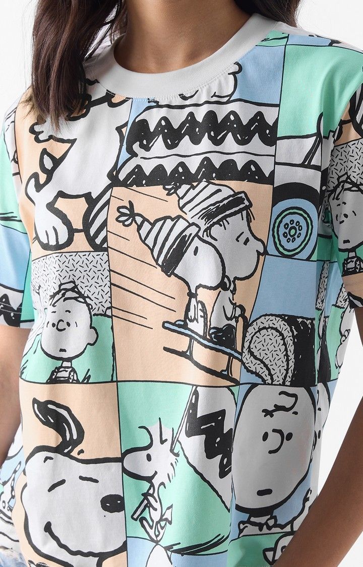 Women's Official Peanuts Characters Mosaic T-Shirts