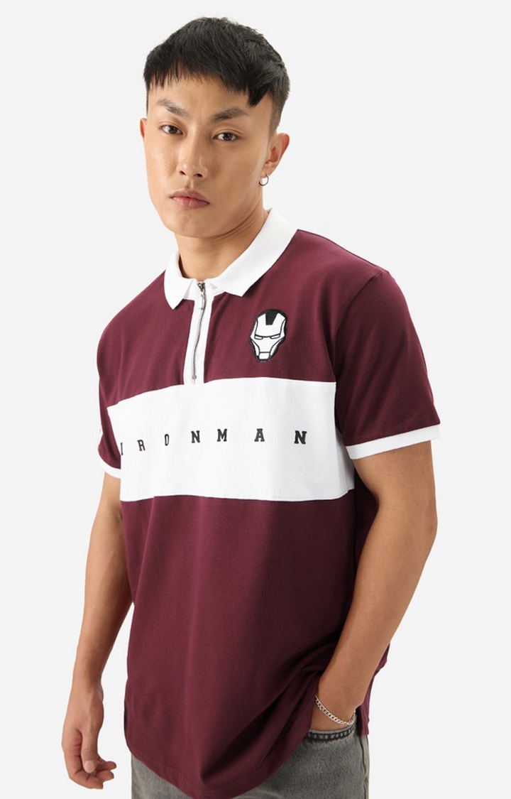 The Souled Store | Men's Iron Man Logo Zipper Polo T-Shirt