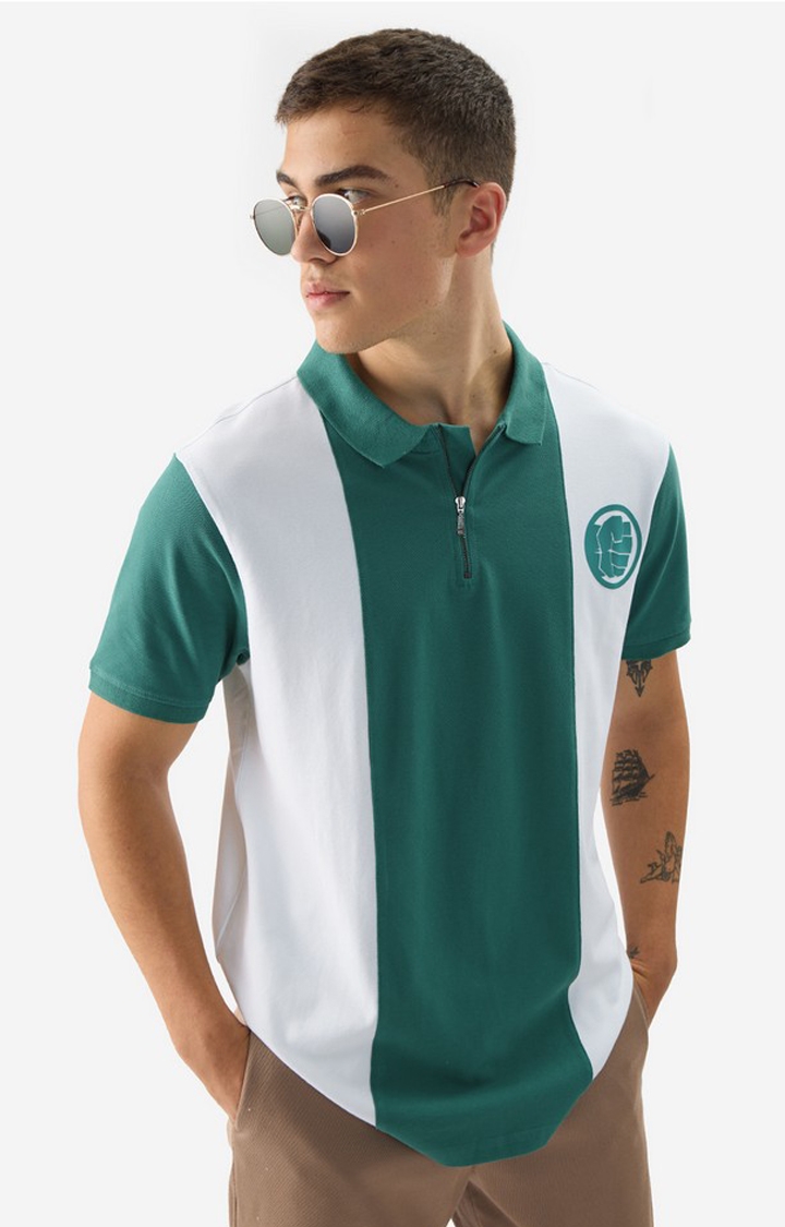 The Souled Store | Men's Hulk Logo Zipper Polo T-Shirt