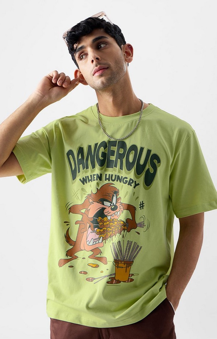 Men's Looney Tunes: Hungry Taz Green Printed Regular T-Shirt