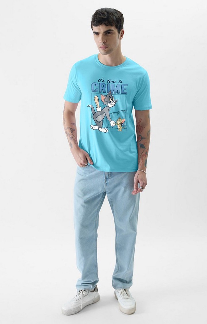 Men's Tom And Jerry: Crime Time Blue Printed Regular T-Shirt