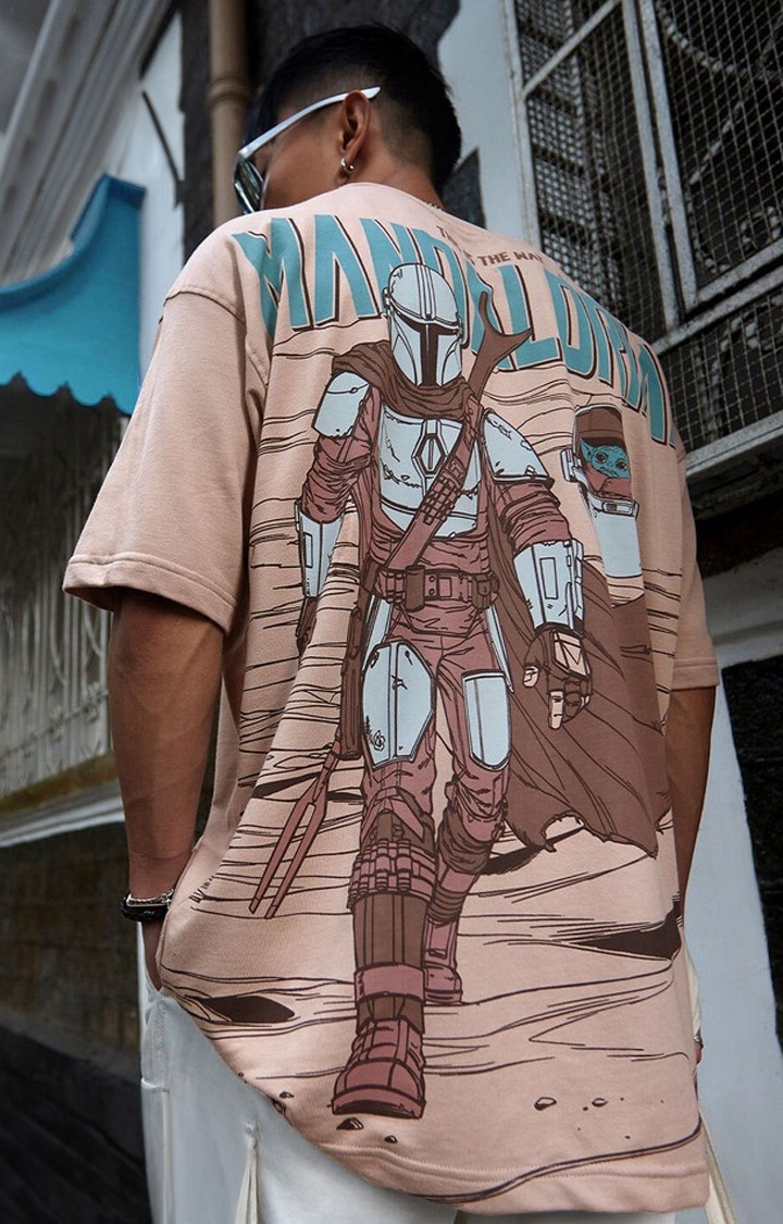 Men's Star Wars: Mandalorian Pink Printed Oversized T-Shirt