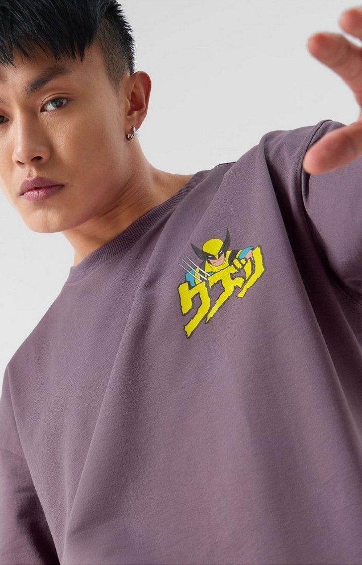 Men's Wolverine: Weapon X Purple Printed Oversized T-Shirt