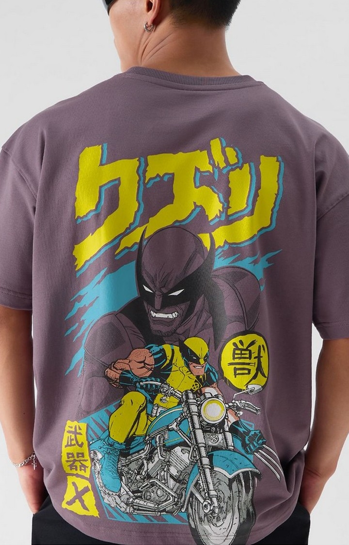 Men's Wolverine: Weapon X Purple Printed Oversized T-Shirt