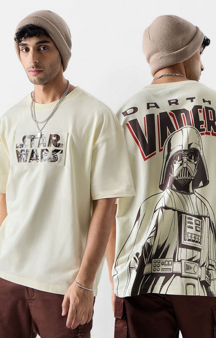 Men's Star Wars: Darth Vader Light Yellow Printed Oversized T-Shirt