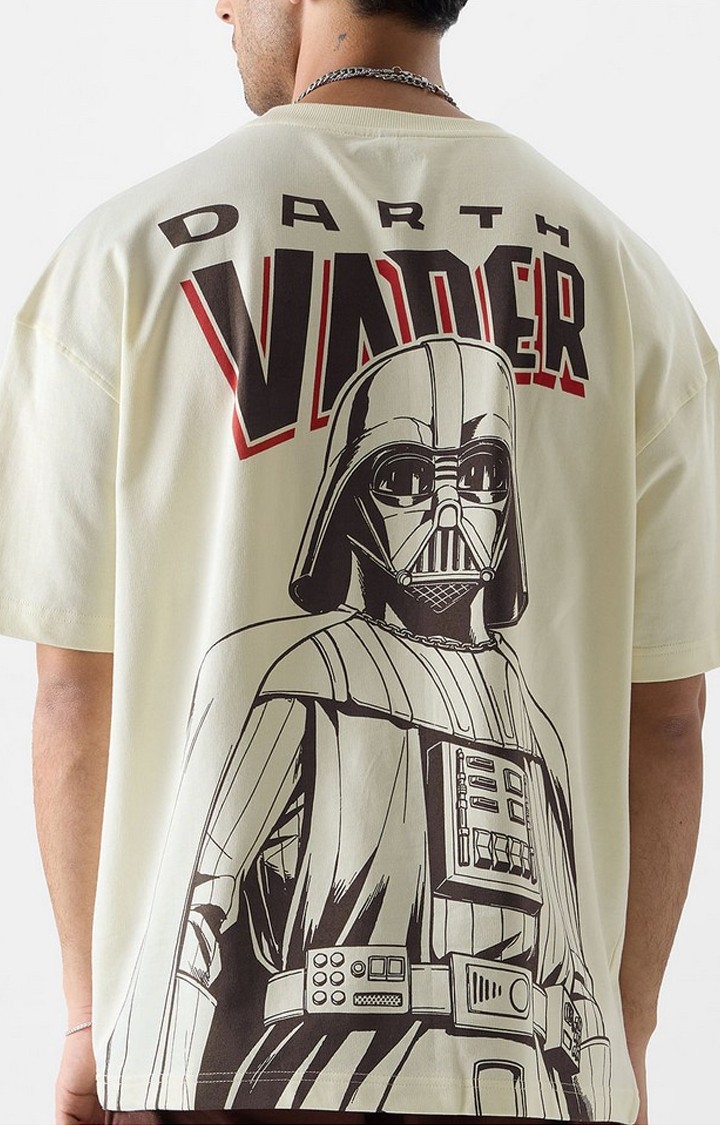 The Souled Store | Men's Star Wars: Darth Vader Light Yellow Printed Oversized T-Shirt
