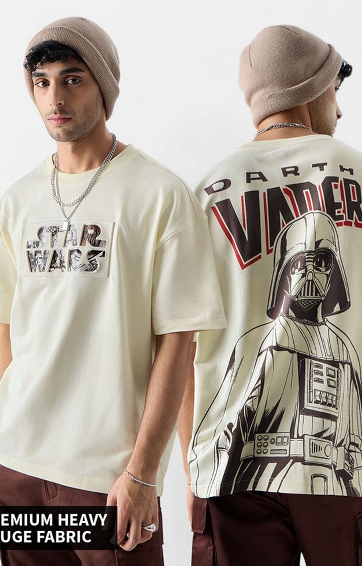 Men's Star Wars: Darth Vader Light Yellow Printed Oversized T-Shirt