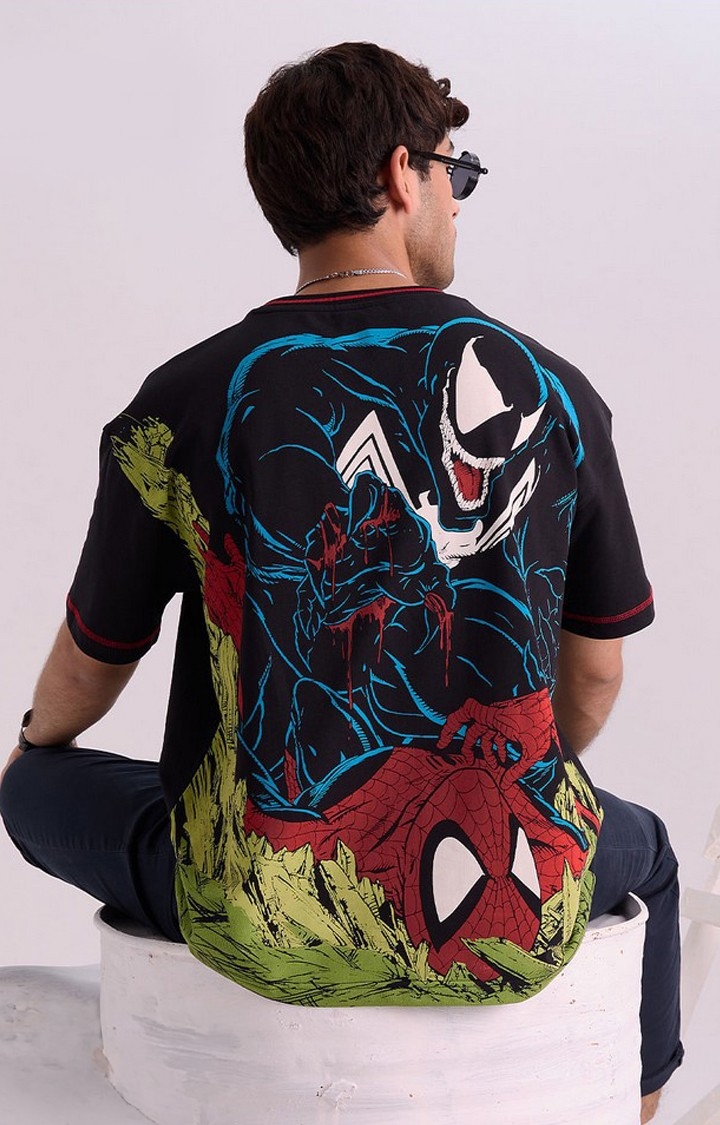 Men's Marvel: Venom Inside Black Printed Oversized T-Shirt