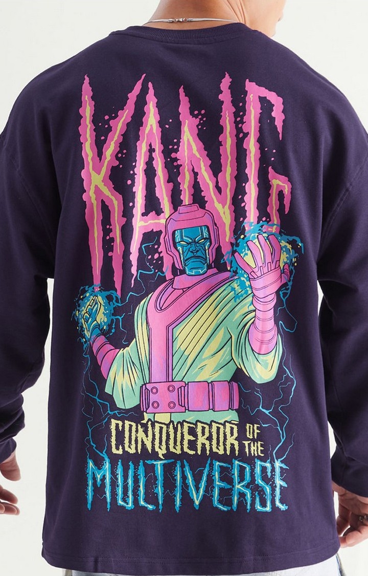 Men's Marvel: Kang Conqueror Purple Printed Oversized T-Shirt