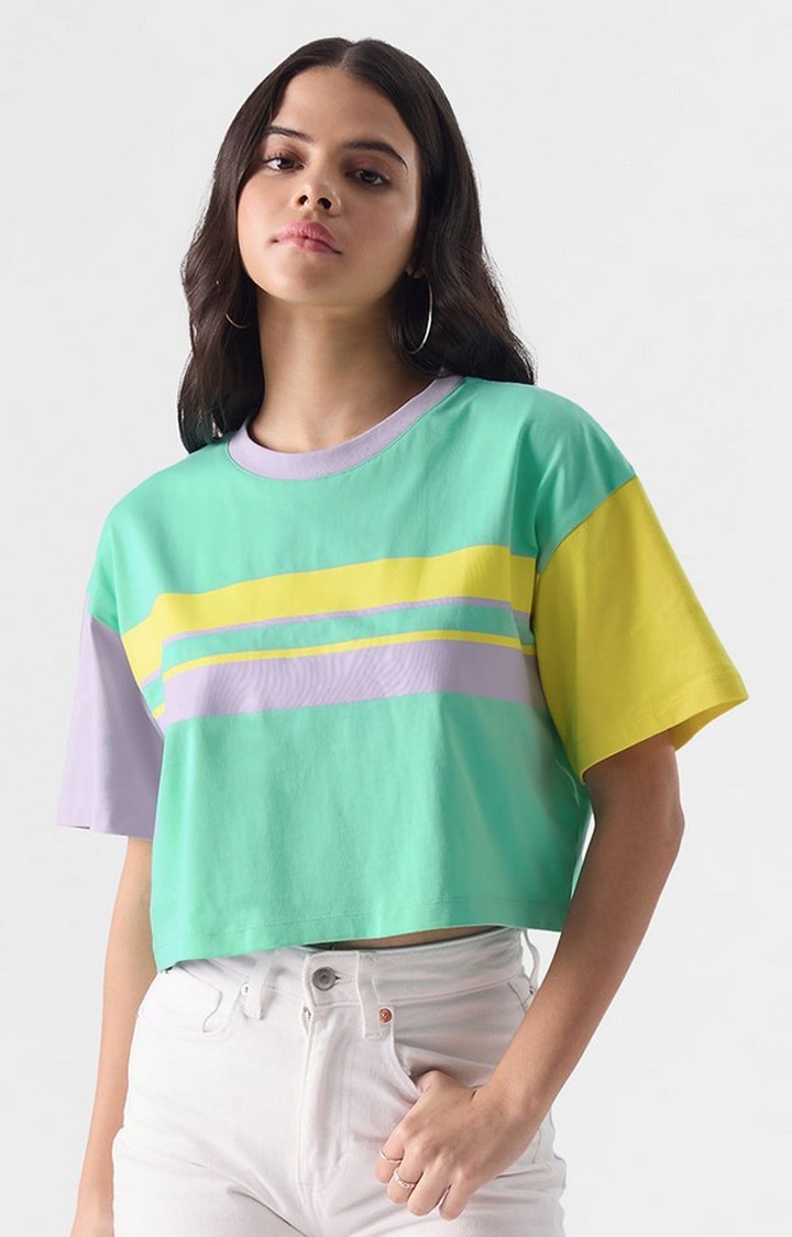 The Souled Store | Women's TSS Originals Green & Yellow Striped Crop Top
