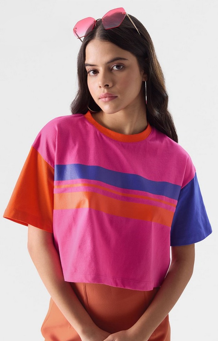 Women's TSS Originals: Arcade Pink Pink & Blue Striped Crop Top