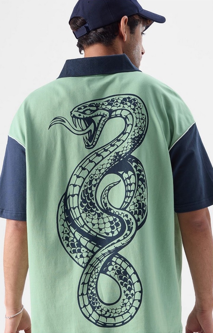 The Souled Store | Men's Harry Potter: Slytherin Green & Blue Printed Oversized T-Shirt