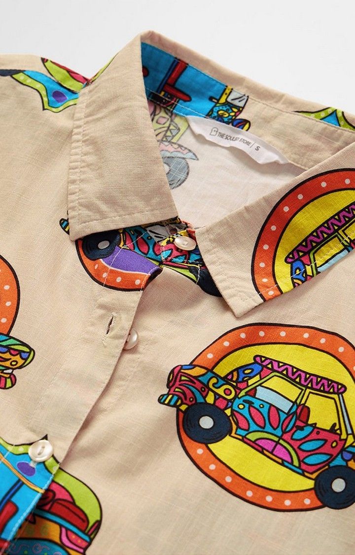 Women's TSS Originals: Desi Paintwork Beige Printed Oversized Shirt