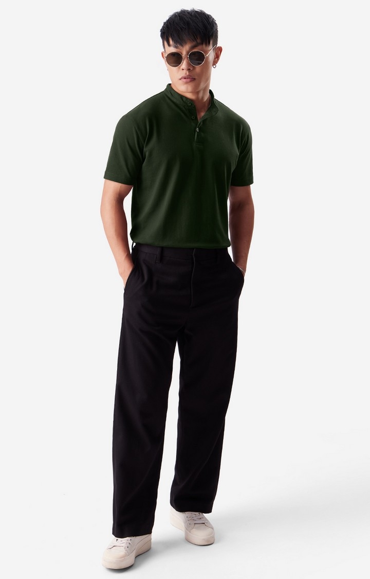 Men's Solids: Dark Olive Mandarin Polo T-Shirt