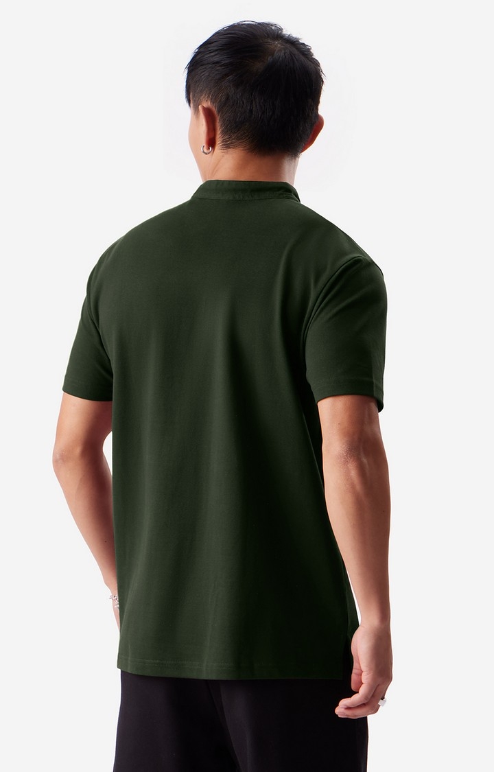Men's Solids: Dark Olive Mandarin Polo T-Shirt