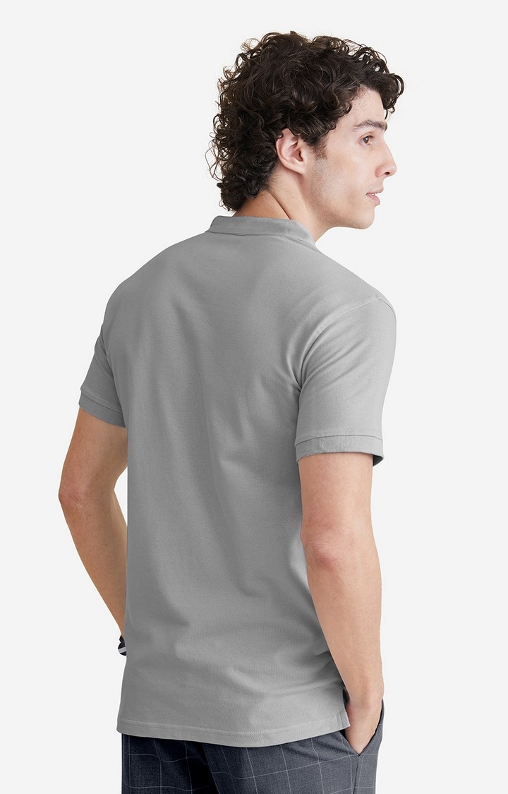 Men's Solids: Light Grey Mandarin Polo T-Shirt