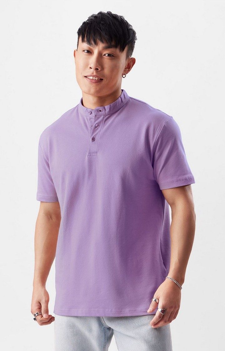Men's Purple Solid Regular T-Shirt