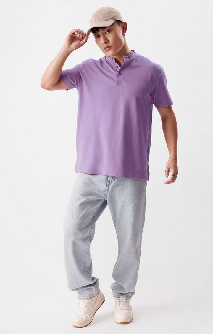 Men's Purple Solid Regular T-Shirt