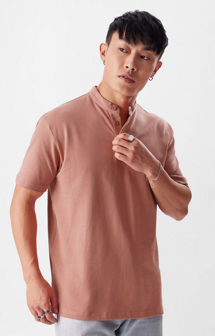Men's Pink Solid Regular T-Shirt