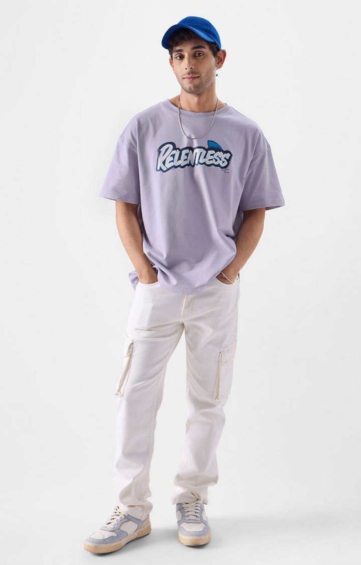 Men's TSS Originals: Relentless Shark Purple Printed Oversized T-Shirt
