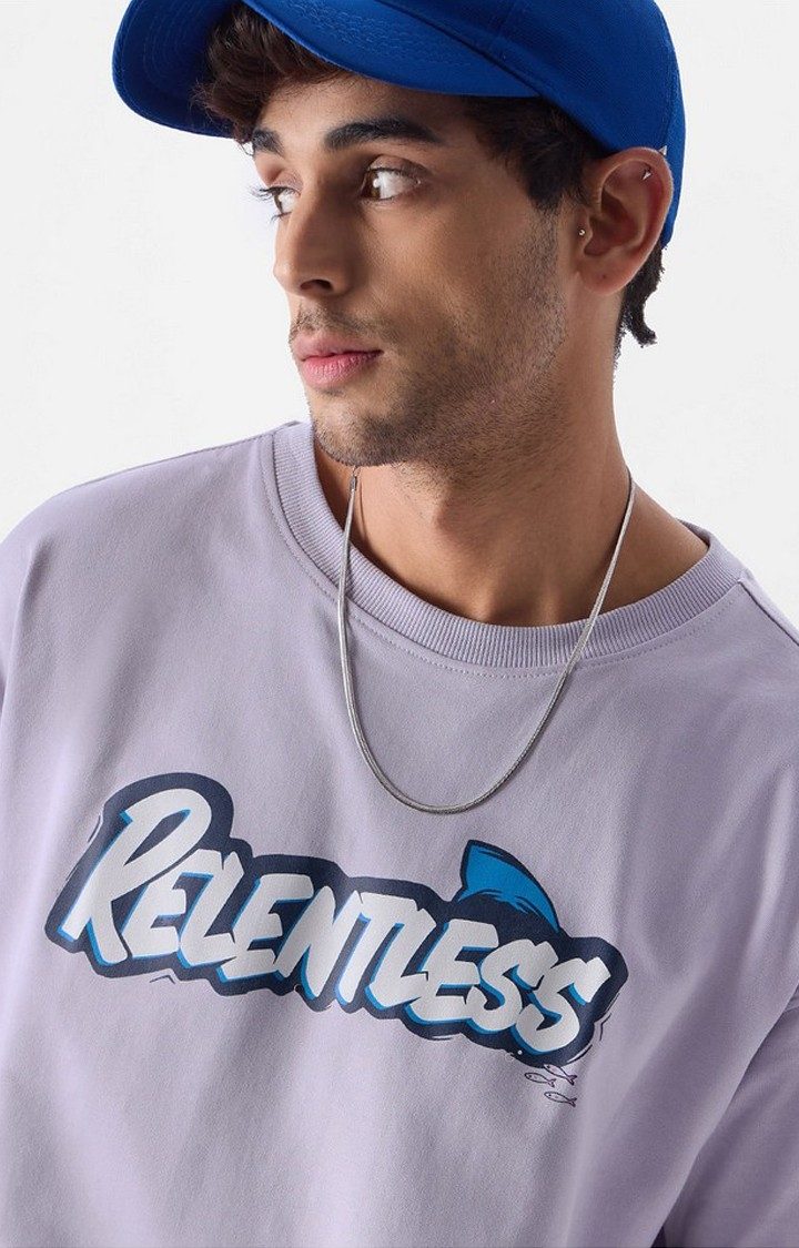 Men's TSS Originals: Relentless Shark Purple Printed Oversized T-Shirt