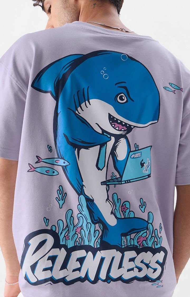 Men's TSS Originals: Relentless Shark Purple Printed Oversized T-Shirt