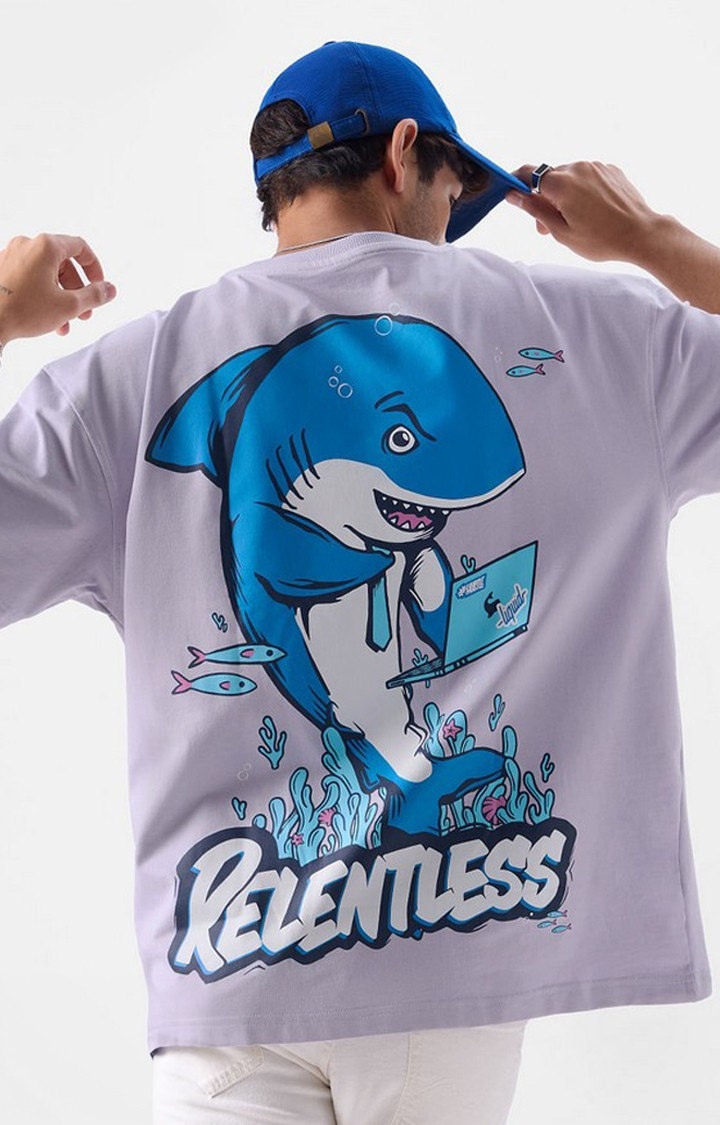 The Souled Store | Men's TSS Originals: Relentless Shark Purple Printed Oversized T-Shirt