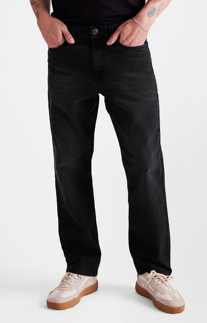 Men's  Black Denim Solid Regular Jeans