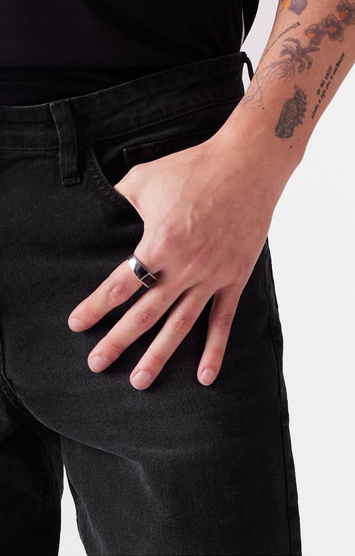 Men's  Black Denim Solid Regular Jeans